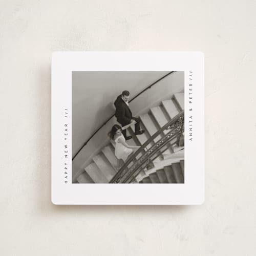 This is a ink new year photo cards with standard by Lucrecia Caporale called contemporary typo printing on recycled smooth signature in standard