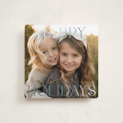 This is a frost foil pressed holiday cards with foil pressed by Angela Thompson called holiday square printing on recycled smooth signature in square