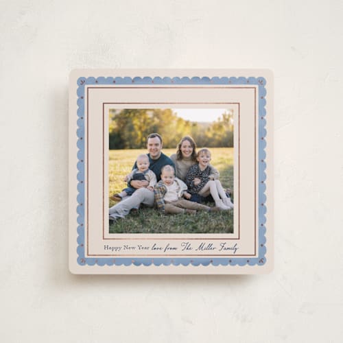 This is a sky foil pressed holiday cards with foil pressed by Elly called modern cottage printing on recycled smooth signature in square