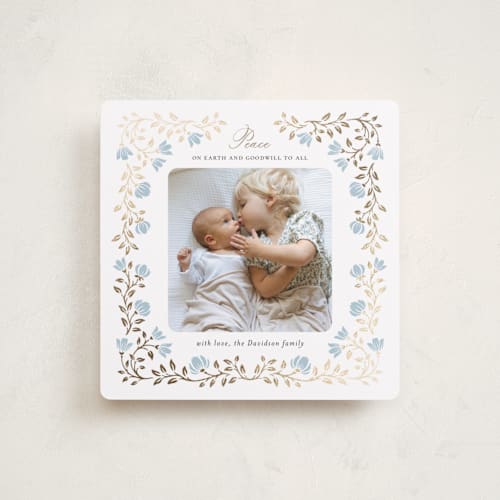 This is a bluebell foil pressed holiday cards with foil pressed by Anna Black called floral cascade printing on recycled smooth signature in square