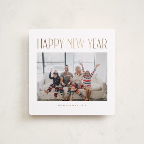 This is a snow foil pressed holiday cards with foil pressed by Angela Garrick called simple printing on recycled smooth signature in square