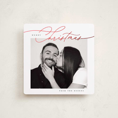 This is a snow foil pressed holiday cards with foil pressed by Susan Zinader called a simple script printing on recycled smooth signature in square