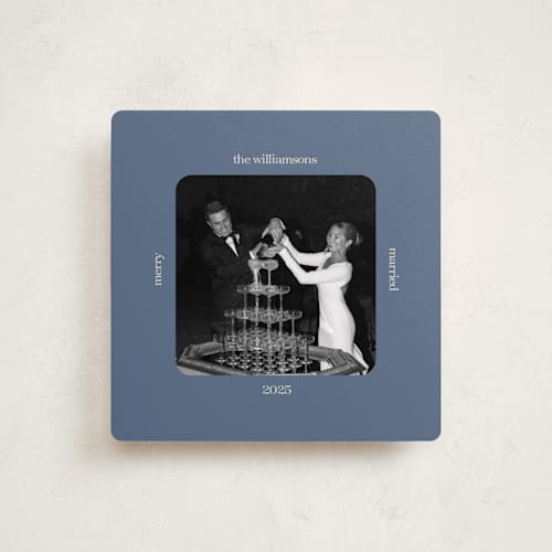 This is a denim holiday photo cards with standard by Beth Vassalo called vintage square printing on recycled smooth signature in square