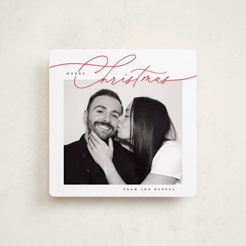 This is a holly berry holiday photo cards with standard by Susan Zinader called a simple script printing on recycled smooth signature in square