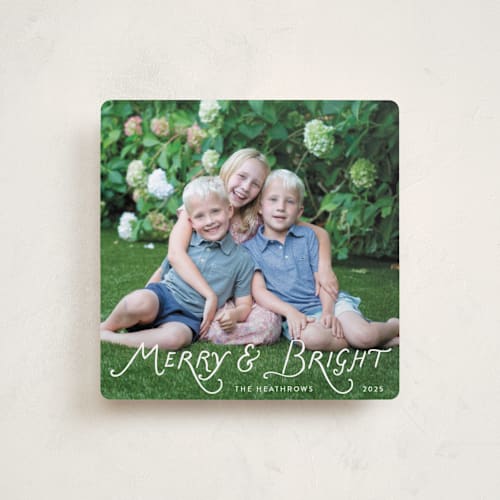 This is a snow holiday photo cards with standard by Lindsay Megahed called bright script printing on recycled smooth signature in standard