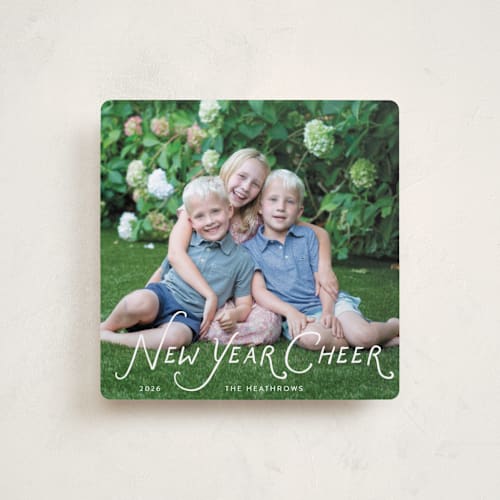 This is a snow holiday photo cards with standard by Lindsay Megahed called bright script printing on recycled smooth signature in square