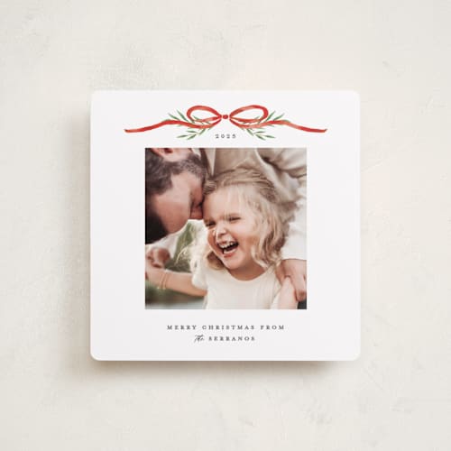 This is a candied apple holiday photo cards with standard by Susan Zinader called bow topper printing on recycled smooth signature in square