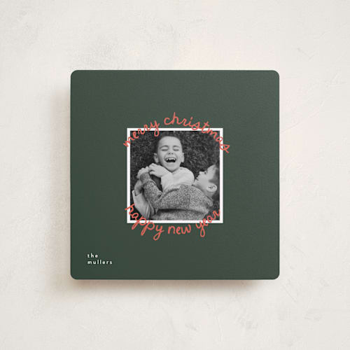 This is a pine needle holiday photo cards with standard by Christie Garcia called circale printing on recycled smooth signature in standard