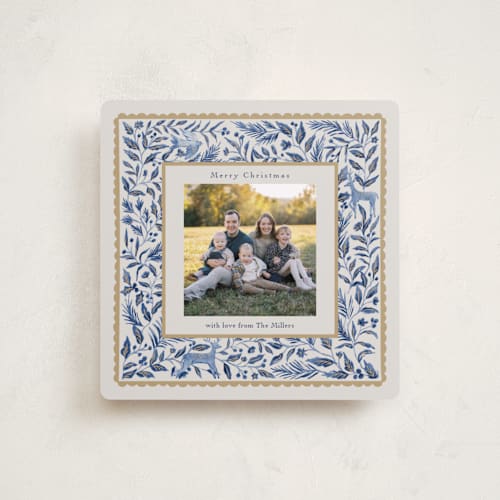 This is a porcelain holiday photo cards with standard by Elly called a peaceful winter printing on recycled smooth signature in square