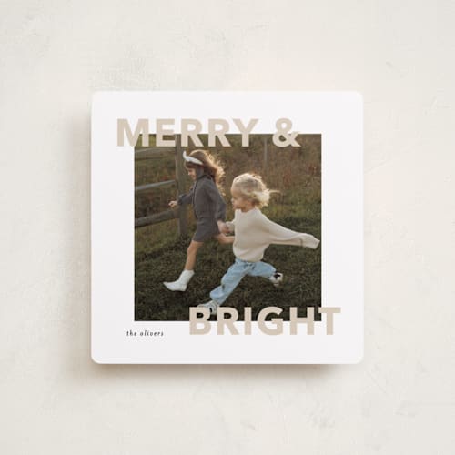 This is a snowflake holiday photo cards with standard by Angela Thompson called merry bright printing on recycled smooth signature in square