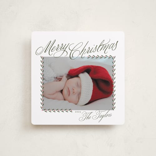 This is a mistletoe holiday photo cards with standard by Alston Foster called merry classic printing on recycled smooth signature in standard