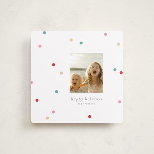 This is a confetti holiday photo cards with standard by Angela Thompson called festive square printing on recycled smooth signature in standard