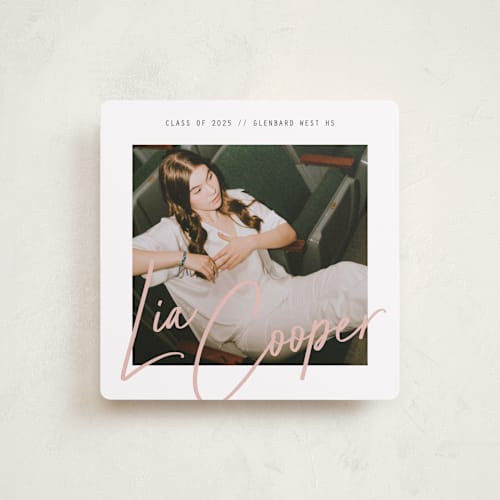 This is a lipstick graduation announcements with standard by Erin German called signature snapshot printing on recycled smooth signature in standard