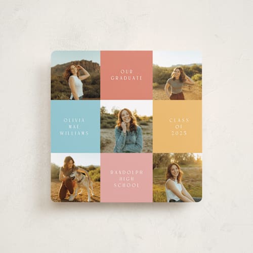 This is a cinnamon graduation announcements with standard by Randi Cirelli called stacking up printing on recycled smooth signature in standard