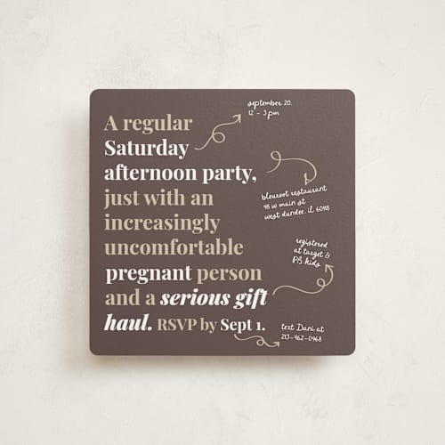 This is a latte baby shower invitations with standard by Madison Kic called increasingly uncomfortable pregnant person printing on signature in standard