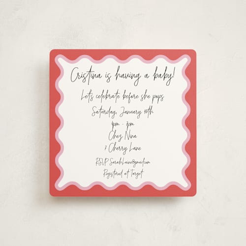 This is a watermelon baby shower invitations with standard by Ro Pacifico called wavy frame fun printing on signature in standard