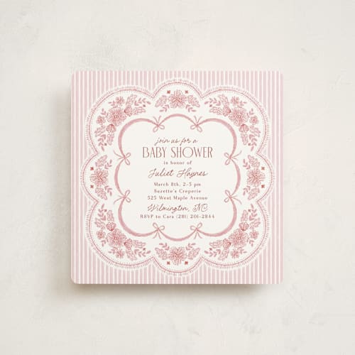 This is a grapefruit baby shower invitations with standard by Laura Hankins called handkerchief printing on signature in standard