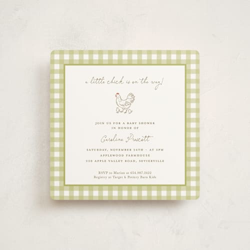 This is a grass baby shower invitations with standard by Lucrecia Caporale called little chicks on the way printing on signature in standard