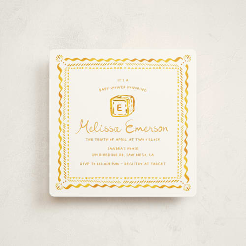 This is a sunshine baby shower invitations with standard by Claudia Orengo called letter box printing on signature in standard