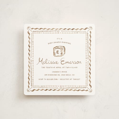 This is a mocha baby shower invitations with standard by Claudia Orengo called letter box printing on signature in standard