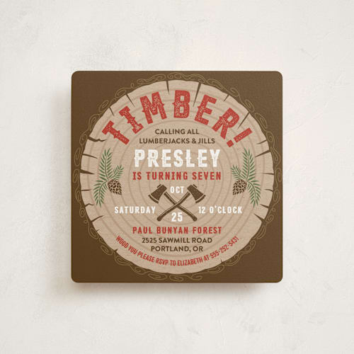 This is a barn kids birthday invitations with standard by Paper Sun Studio called timber! printing on signature in standard