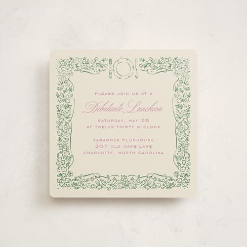 This is a garden debutante party invitations with standard by Pati Cascino called reticella printing on signature in standard