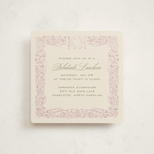 This is a spring debutante party invitations with standard by Pati Cascino called reticella printing on signature in standard