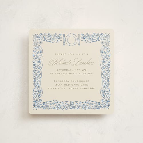 This is a winter debutante party invitations with standard by Pati Cascino called reticella printing on signature in standard