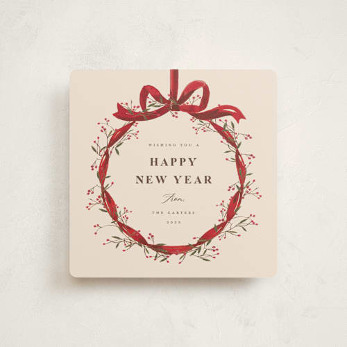 This is a eggnog non photo holiday cards with standard by Teju Reval called berry wreath printing on signature in standard
