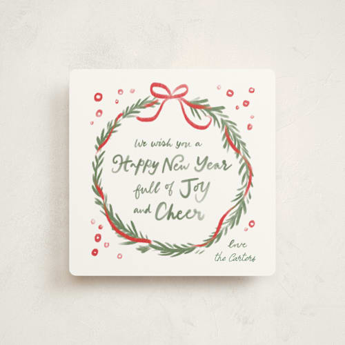 This is a pine non photo holiday cards with standard by Creo Study called handmade wreath printing on signature in standard