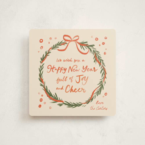 This is a melon non photo holiday cards with standard by Creo Study called handmade wreath printing on signature in standard