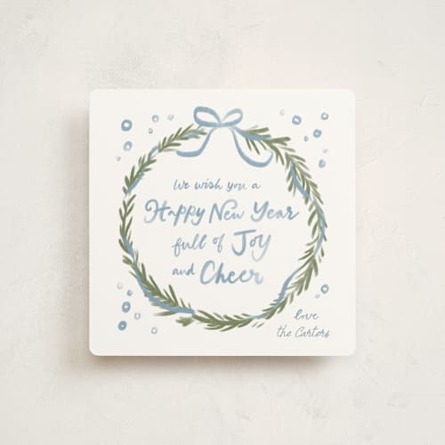 This is a blue spruce non photo holiday cards with standard by Creo Study called handmade wreath printing on signature in standard