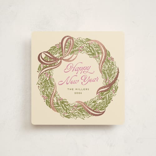 This is a olive foil pressed holiday cards with foil pressed by Pati Cascino called lia printing on signature in square