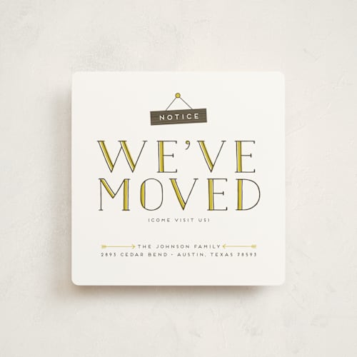 This is a mustard moving announcements by Jessica Corliss called notice sign printing on signature in standard