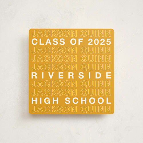 This is a goldenrod graduation announcements with standard by Cleghorn Creative called be there or be square printing on signature in standard