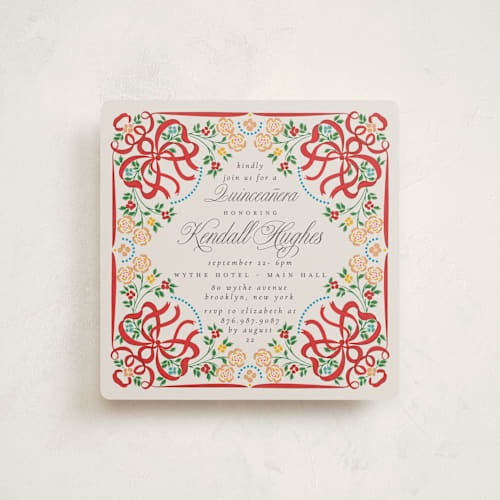 This is a cherry sweet sixteen birthday party invitations with standard by Ana de Sousa called folklore bloom printing on signature in standard