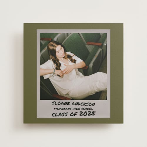 This is a olive graduation announcements with standard by Cleghorn Creative called photo snap + penned names printing on doublethick in photo_mount