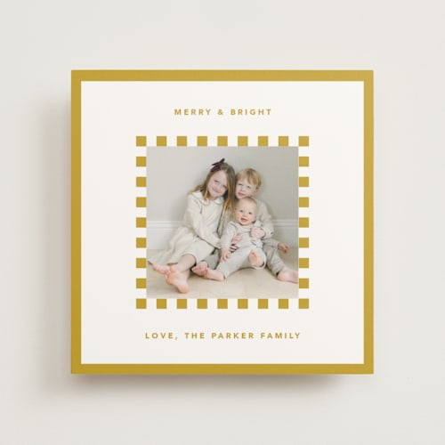 This is a lemon photo mount holiday cards with standard by Kelly Watkins called checker frame printing on recycled in photo_mount