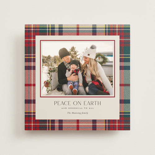 This is a holly berry photo mount holiday cards with standard by Yaling Hou Suzuki called tartan traditions printing on recycled in photo_mount