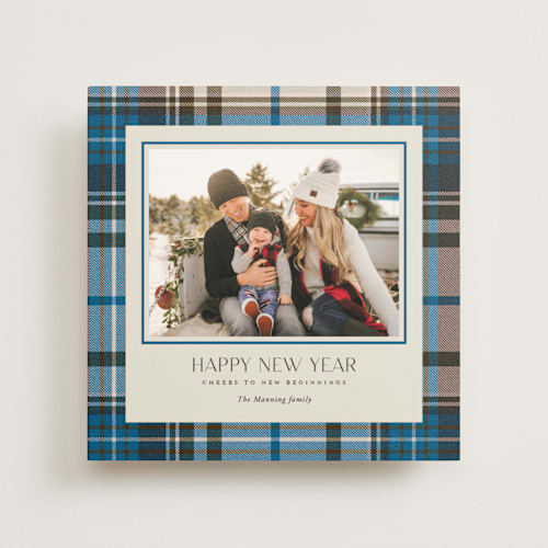 This is a blue jay photo mount holiday cards with standard by Yaling Hou Suzuki called tartan traditions printing on recycled in photo_mount