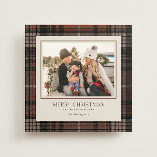 This is a maple leaf photo mount holiday cards with standard by Yaling Hou Suzuki called tartan traditions printing on recycled in photo_mount