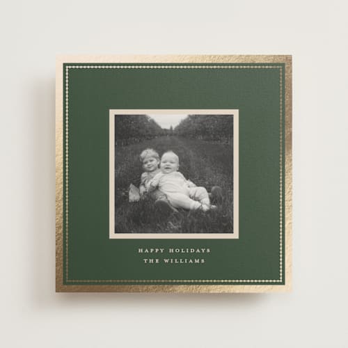 This is a pine photo mount holiday cards with foil pressed by Robert and Stella called christmas keepsake printing on recycled in photo_mount