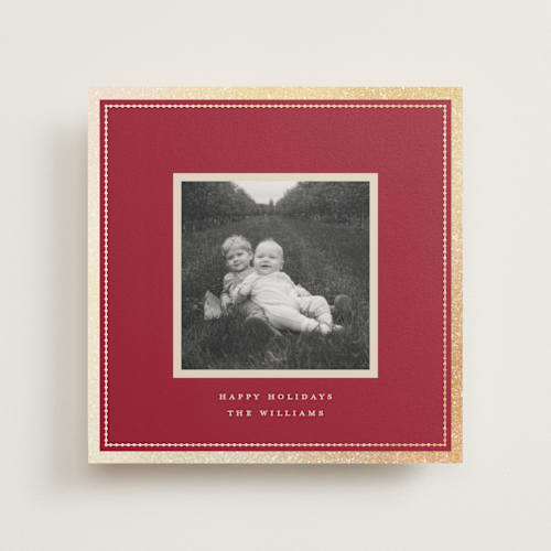 This is a berry photo mount holiday cards with foil pressed by Robert and Stella called christmas keepsake printing on recycled in photo_mount