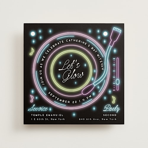 This is a midnight bar mitzvah bat mitzvah invitations with standard by Ana de Sousa called neon spin printing on signature in standard