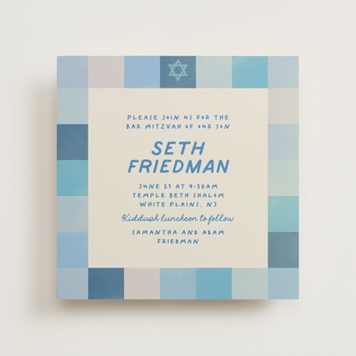 This is a sky bar mitzvah bat mitzvah invitations with standard by Creo Study called checkered mitzvah printing on signature in standard