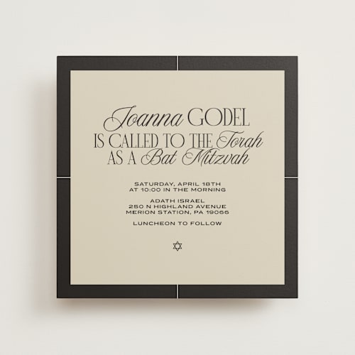 This is a charcoal bar mitzvah bat mitzvah invitations with standard by Wallace Design Co. called grand luxe bat mitzvah printing on signature in standard