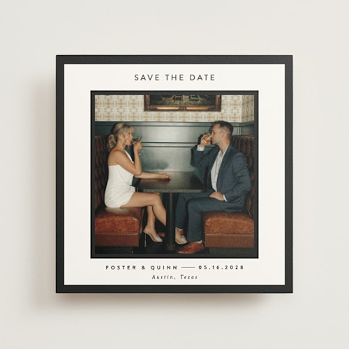 This is a charcoal save the date photo mount cards with standard by JoAnn Jinks called square printing on party paper in photo_mount