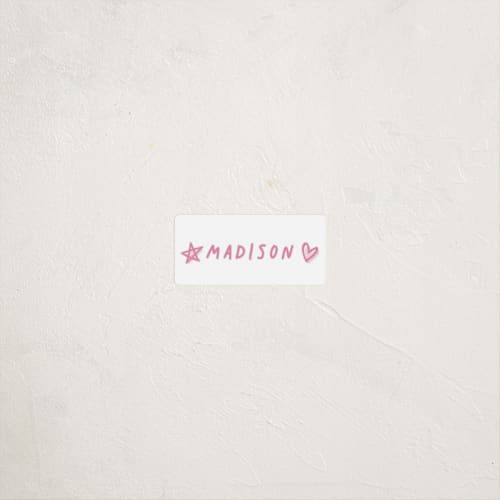 This is a cotton candy name labels with standard by Hooray Creative called scallop border printing on waterproof sticker paper in sticker