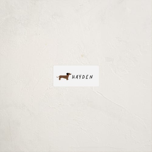 This is a tire name labels with standard by Laura Bercovich called dachshund pup printing on waterproof sticker paper in sticker