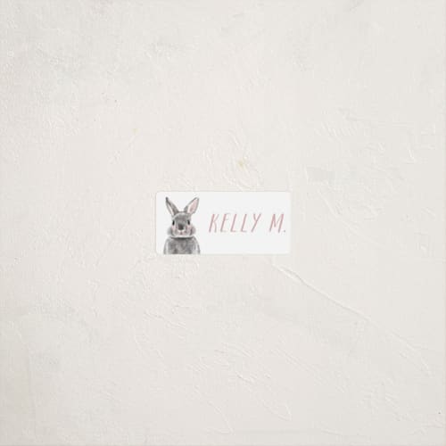 This is a blush name labels with standard by Cass Loh called baby animal rabbit printing on waterproof sticker paper in sticker